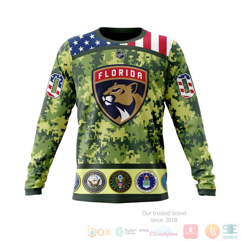 NHL Florida Panthers Honor Military With Green Camo Color 3D Hoodie Shirt 1 2