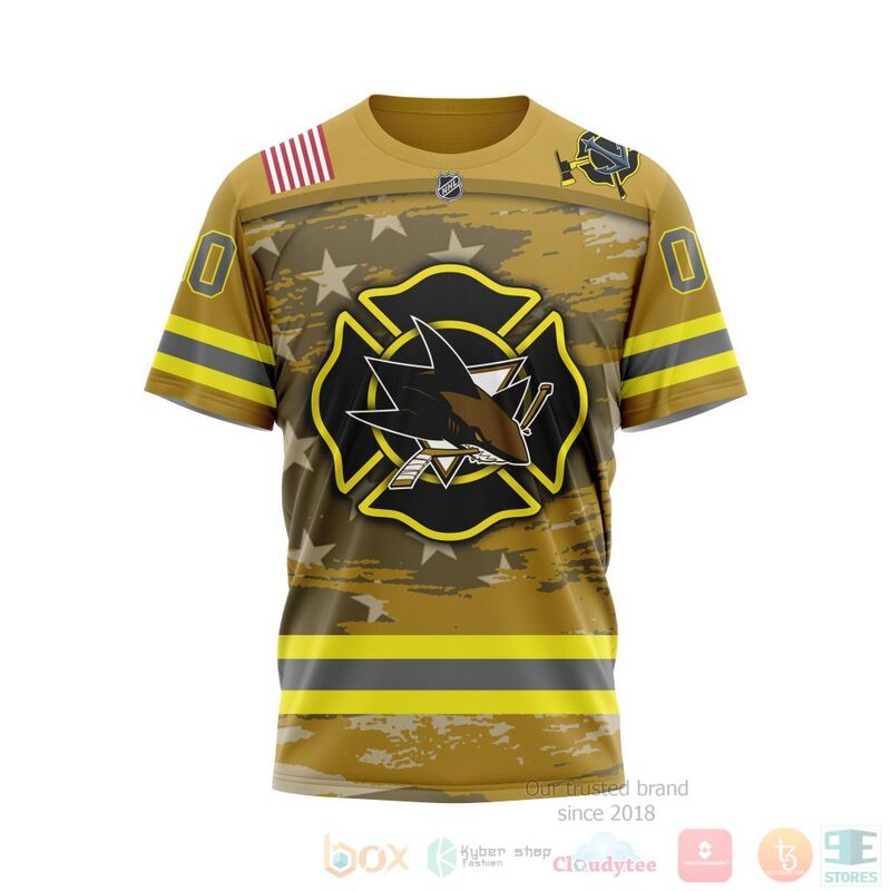 NHL San Jose Sharks Honnor Firefighter Yellow 3D Hoodie Shirt 1 2 3