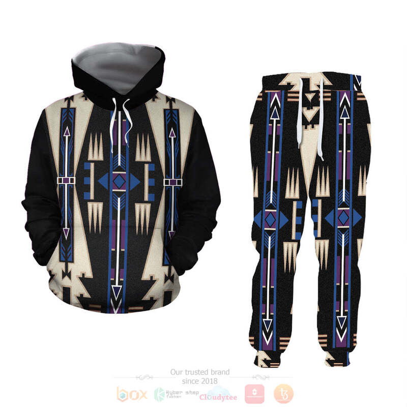 Native American Blue Hoodie and Sweatpants Set 1