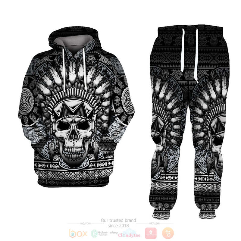 Native Skull Black Hoodie and Sweatpants Set