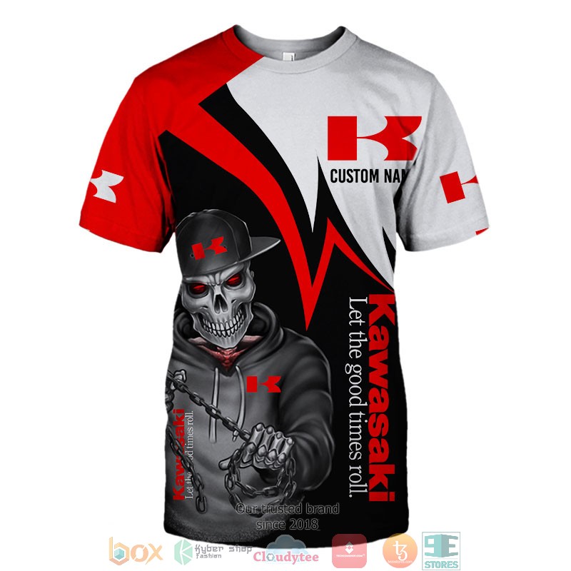 Personalized Kawasaki Lets the good time roll Skull 3d shirt hoodie 1 2 3 4 5 6 7 8 9