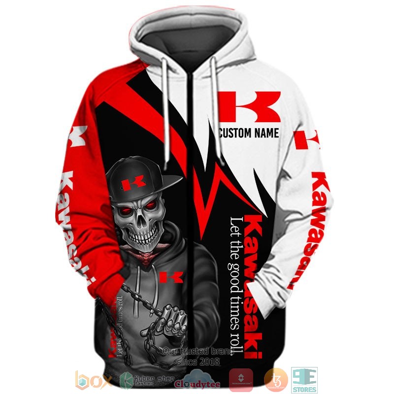 Personalized Kawasaki Lets the good time roll Skull 3d shirt hoodie 1 2 3 4 5 6 7 8 9 10 11 12 13 14