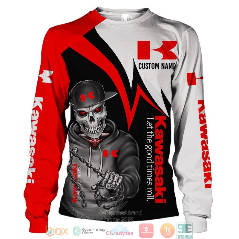 Personalized Kawasaki Lets the good time roll Skull 3d shirt hoodie 1 2 3 4 5 6 7 8 9 10 11 12 13 14 15