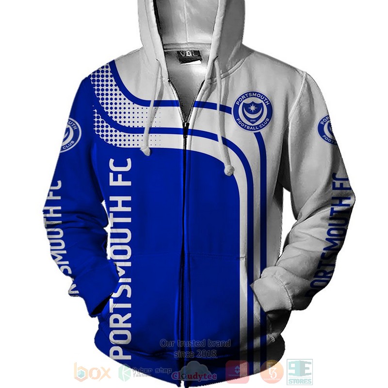 Portsmouth FC blue white 3D shirt hoodie 1 2 3 4 5 6 7 8 9 10 11 12 13 14 15 16 17 18
