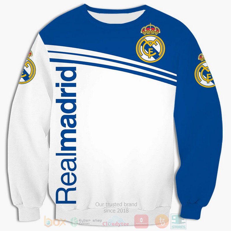Real Madrid FC white blue 3D shirt hoodie 1 2 3 4 5 6 7 8 9 10 11 12 13 14 15 16 17 18 19