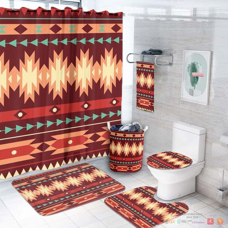 Red Ethnic Pattern Native American Bathroom Set