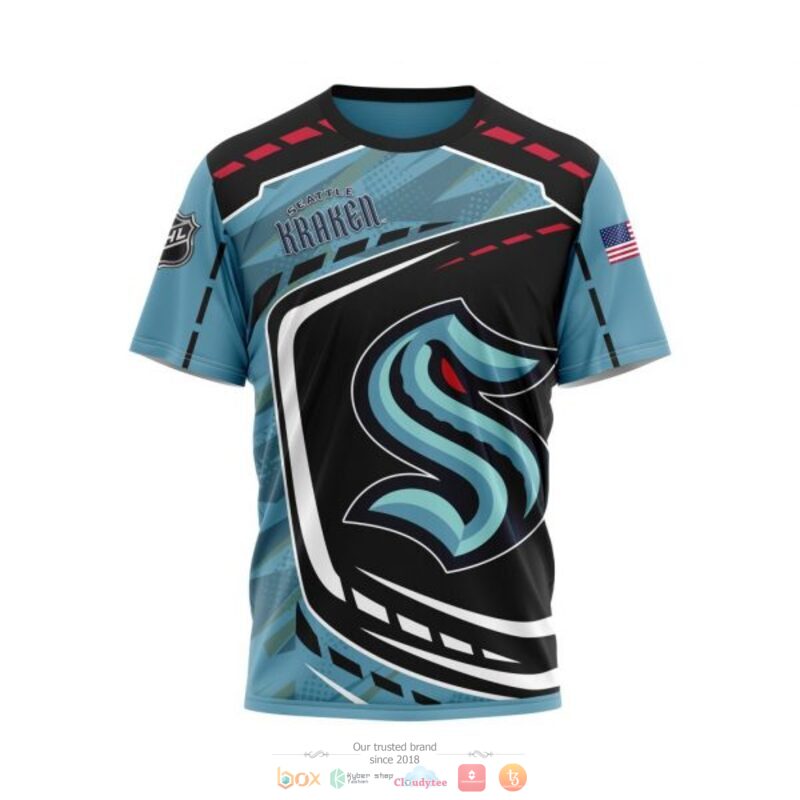 Seattle Kraken NHL black light blue 3D shirt hoodie 1 2 3 4 5 6 7