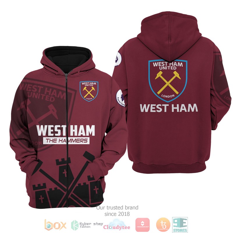 West Ham The Hammers 3d shirt hoodie 1 2 3 4 5 6 7 8 9 10 11 12