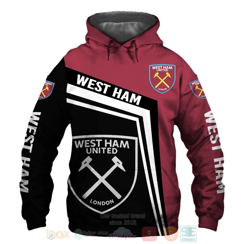 West Ham United dark red black 3D shirt hoodie