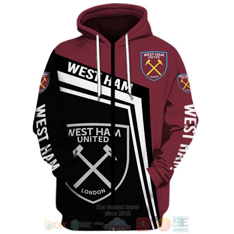 West Ham United dark red black 3D shirt hoodie 1 2 3 4 5 6 7 8 9 10 11 12 13 14