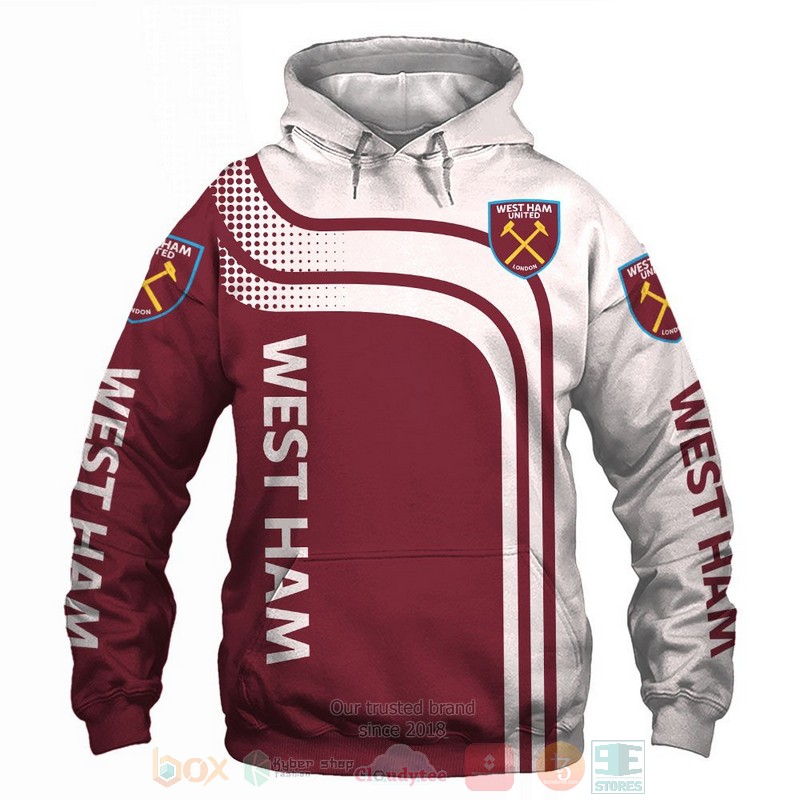 West Ham United white red 3D shirt hoodie 1 2 3 4 5 6 7 8 9 10 11 12