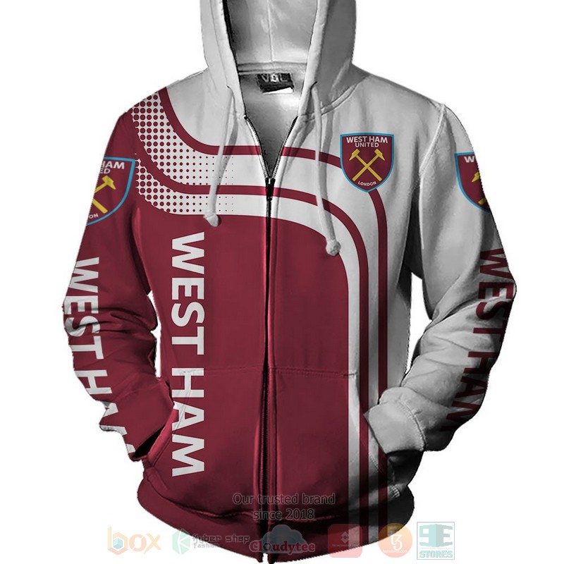 West Ham United white red 3D shirt hoodie 1 2 3 4 5 6 7 8 9 10 11 12 13 14