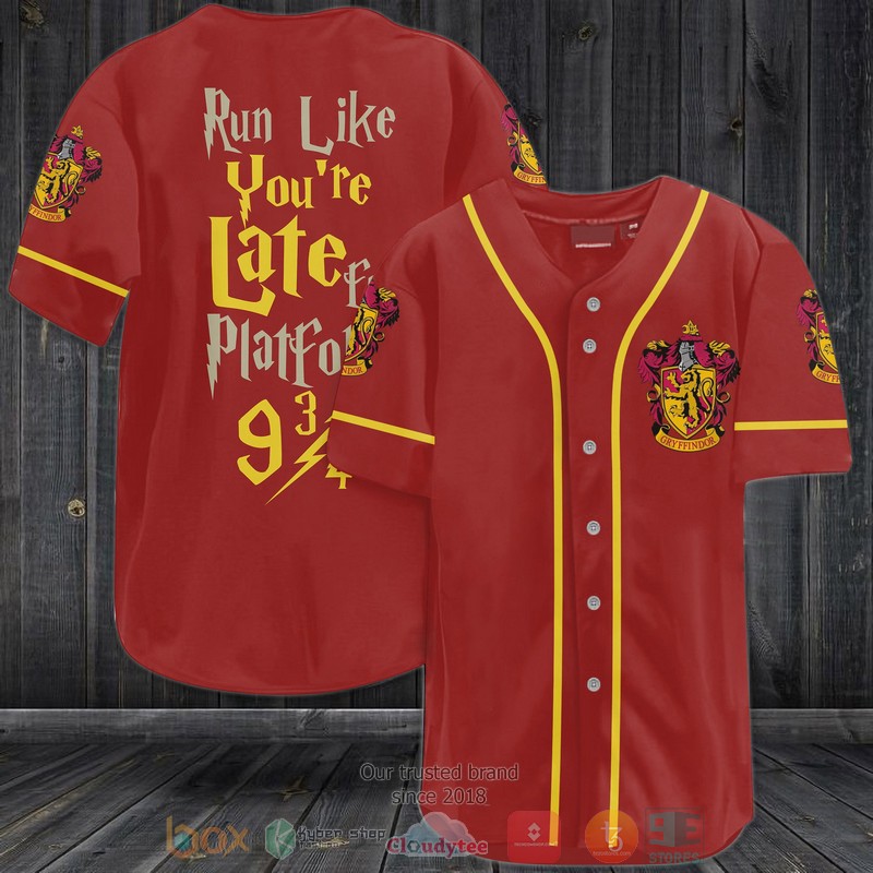 Harry Potter Gryffindor Run Like Youre late for platform 9 34 Baseball Jersey