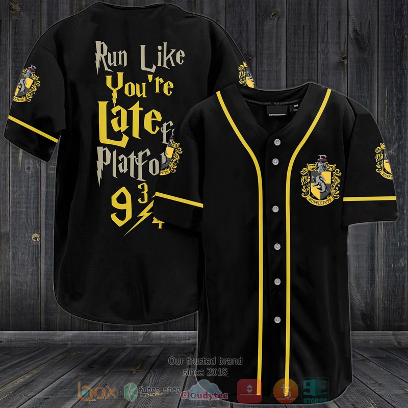 Harry Potter Hufflepuff Run Like Youre late for platform 9 34 Baseball Jersey