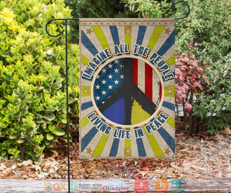 Imagine All The People Living Life In Peace USA Stand With Ukraine Flag 1