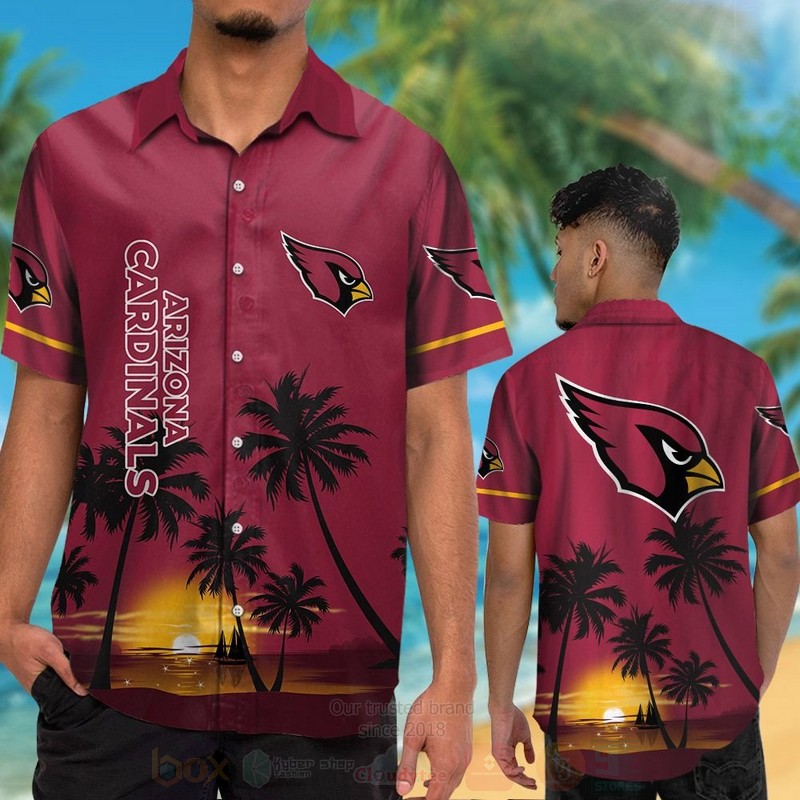 NFL Arizona Cardinals Dark Red Hawaiian Shirt Short