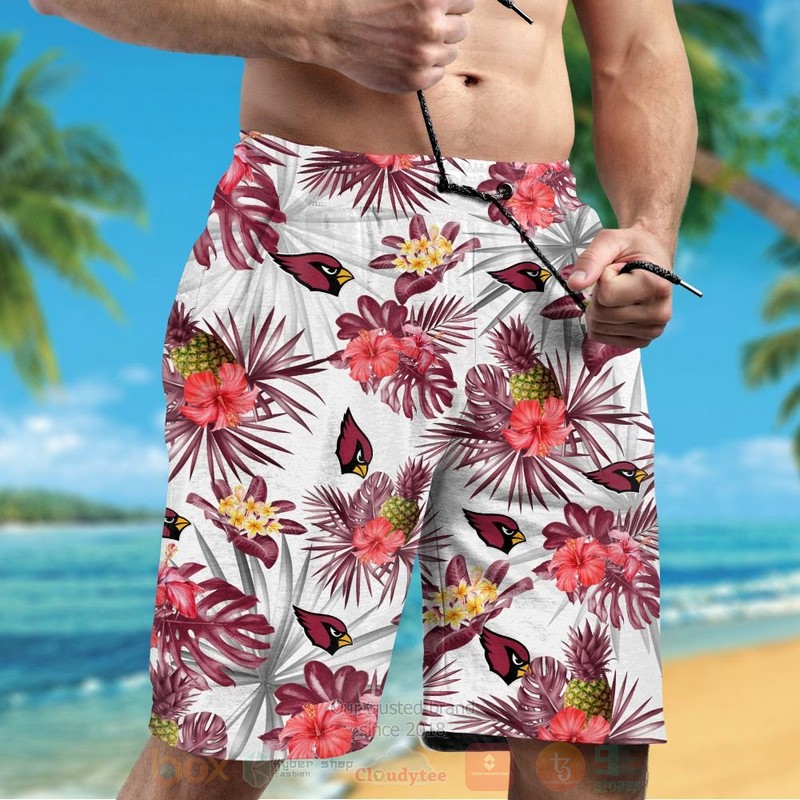 NFL Arizona Cardinals Pink Hibiscus Flower Hawaiian Shirt Short 1 2 3 4