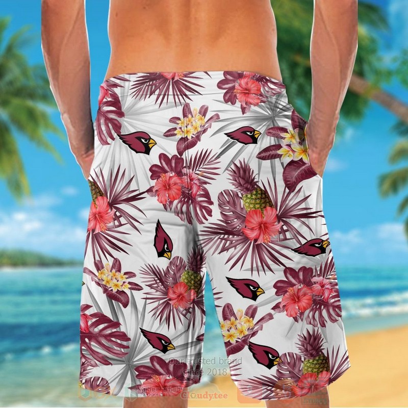 NFL Arizona Cardinals Pink Hibiscus Flower Hawaiian Shirt Short 1 2 3 4 5