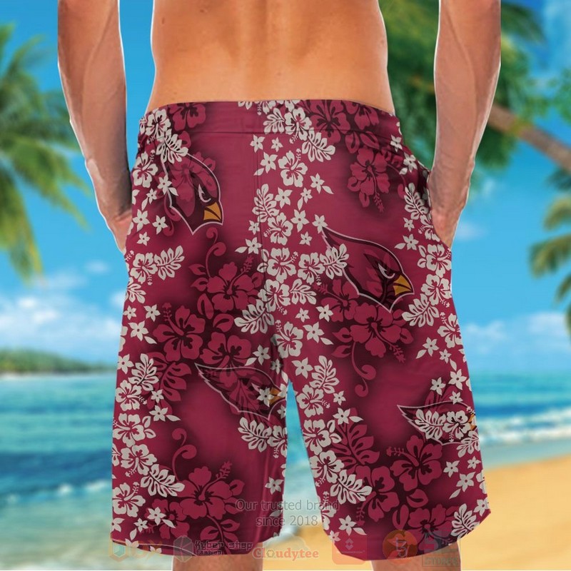 NFL Arizona Cardinals Red White Hibiscus Flower Hawaiian Shirt Short 1 2 3 4 5