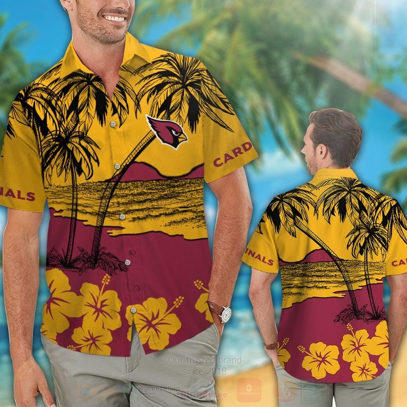 NFL Arizona Cardinals Red Yellow Hibiscus Hawaiian Shirt Short