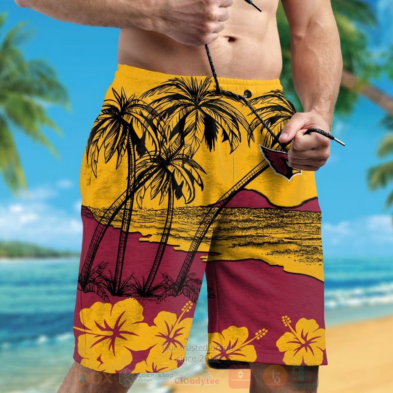 NFL Arizona Cardinals Red Yellow Hibiscus Hawaiian Shirt Short 1 2 3 4