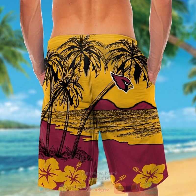 NFL Arizona Cardinals Red Yellow Hibiscus Hawaiian Shirt Short 1 2 3 4 5