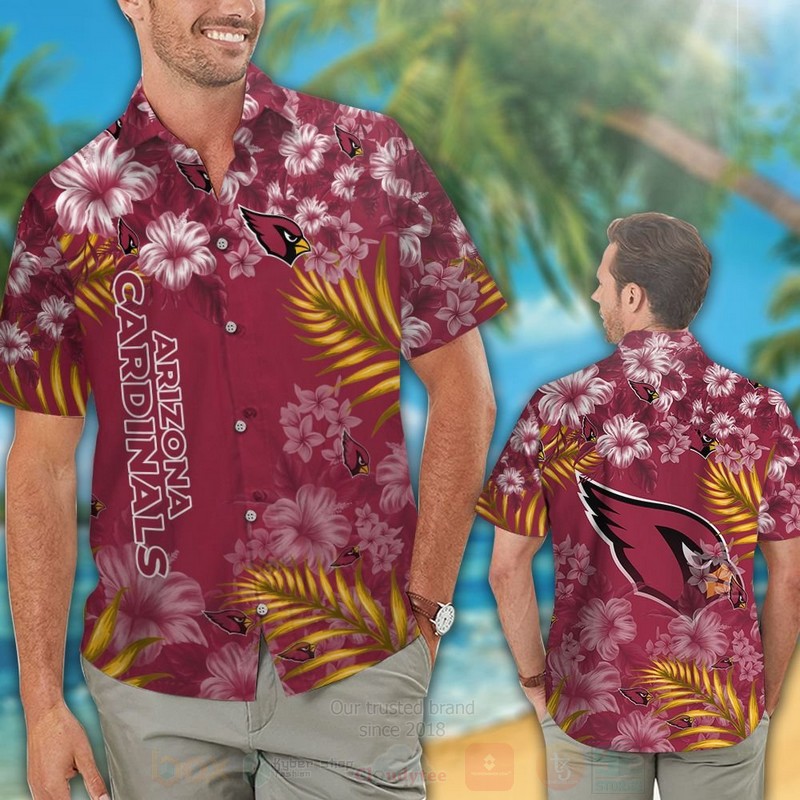 NFL Arizona Cardinals Red Hibiscus Flower Hawaiian Shirt Short