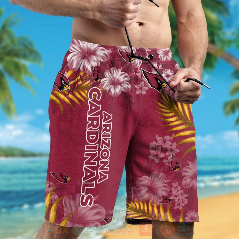 NFL Arizona Cardinals Red Hibiscus Flower Hawaiian Shirt Short 1 2 3 4