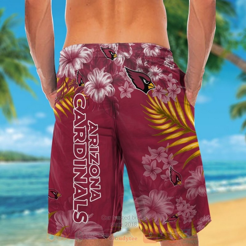 NFL Arizona Cardinals Red Hibiscus Flower Hawaiian Shirt Short 1 2 3 4 5
