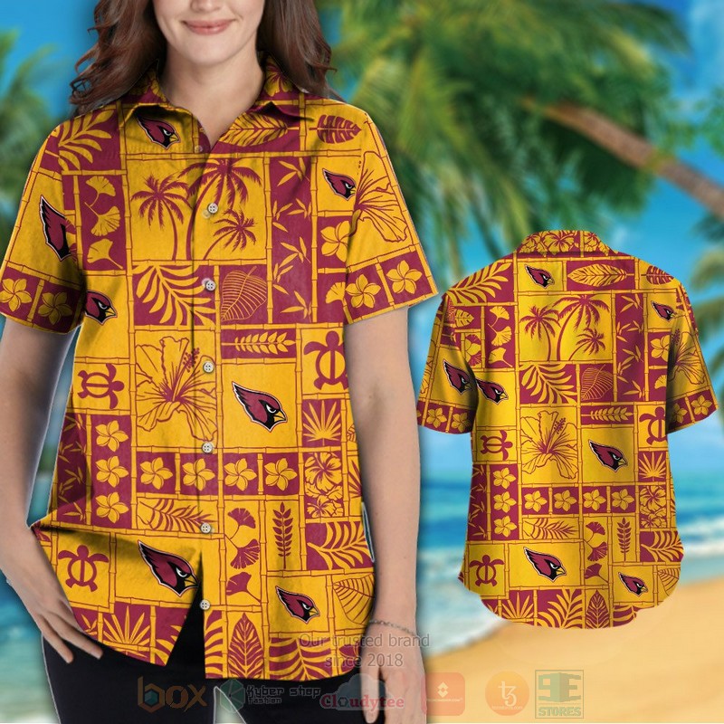 NFL Arizona Cardinals Turtle and Hibiscus Flower Hawaiian Shirt Short 1 2