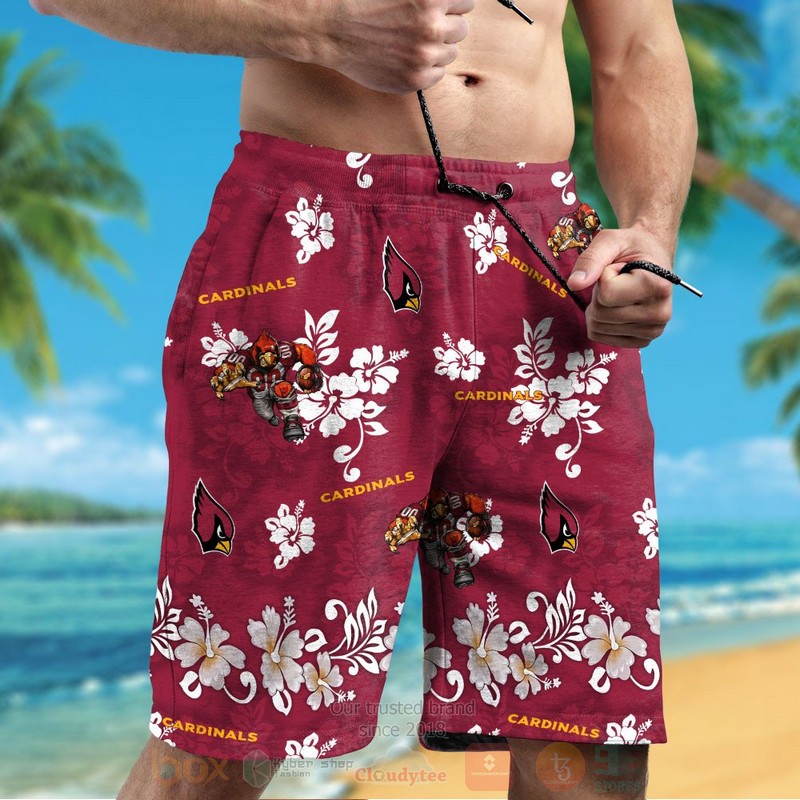 NFL Arizona Cardinals White Hibiscus Flower Hawaiian Shirt Short 1 2 3 4