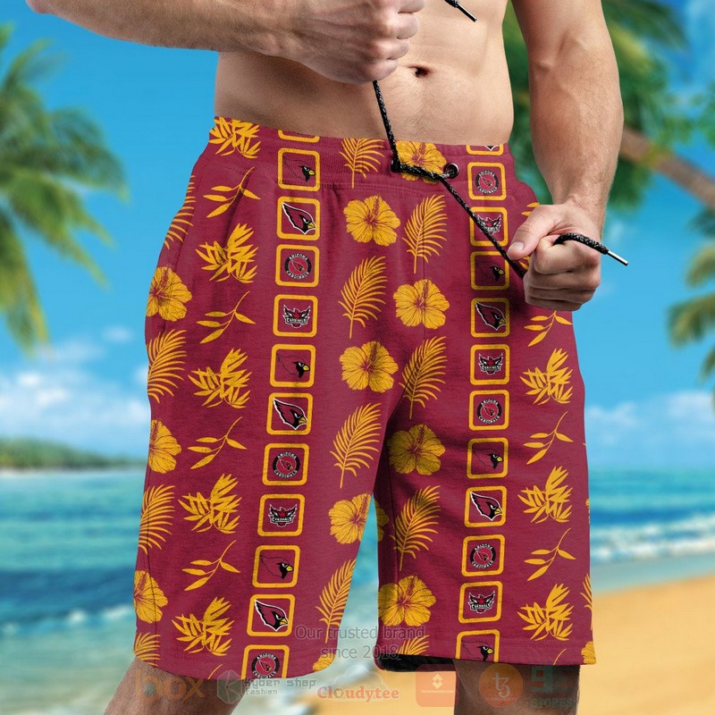 NFL Arizona Cardinals Yellow Hibiscus Flower Hawaiian Shirt Short 1 2 3 4
