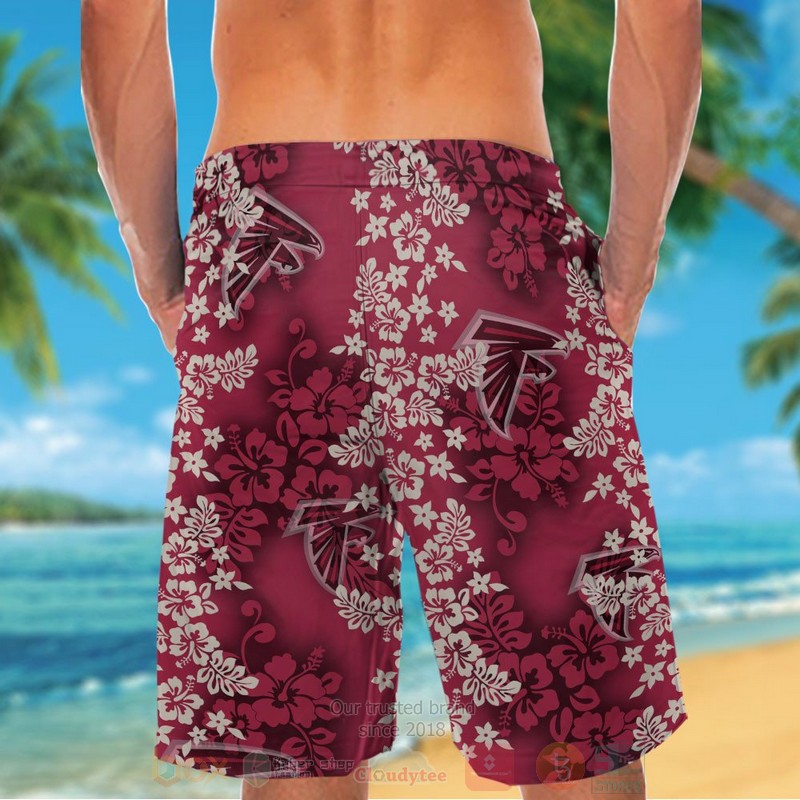 NFL Atlanta Falcons Dark Red Hibiscus Flower Hawaiian Shirt Short 1 2 3 4 5