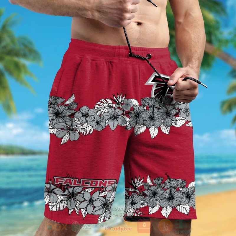 NFL Atlanta Falcons Grey Hibiscus Flower Hawaiian Shirt Short 1 2 3 4