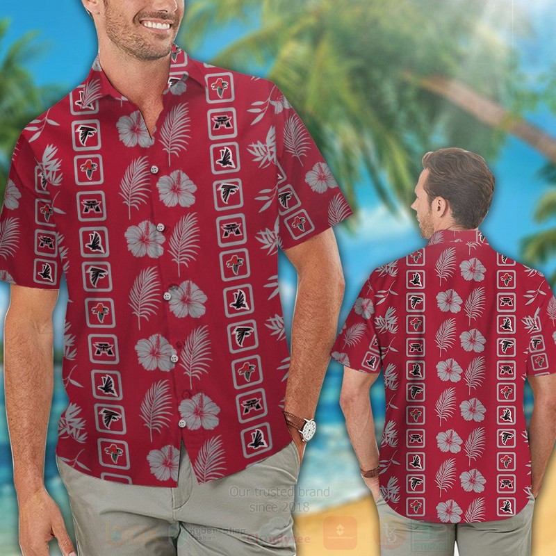 NFL Atlanta Falcons Logo and Hibiscus Flower Hawaiian Shirt Short