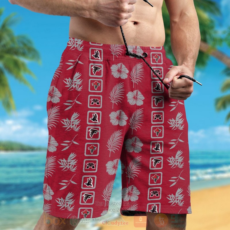 NFL Atlanta Falcons Logo and Hibiscus Flower Hawaiian Shirt Short 1 2 3 4