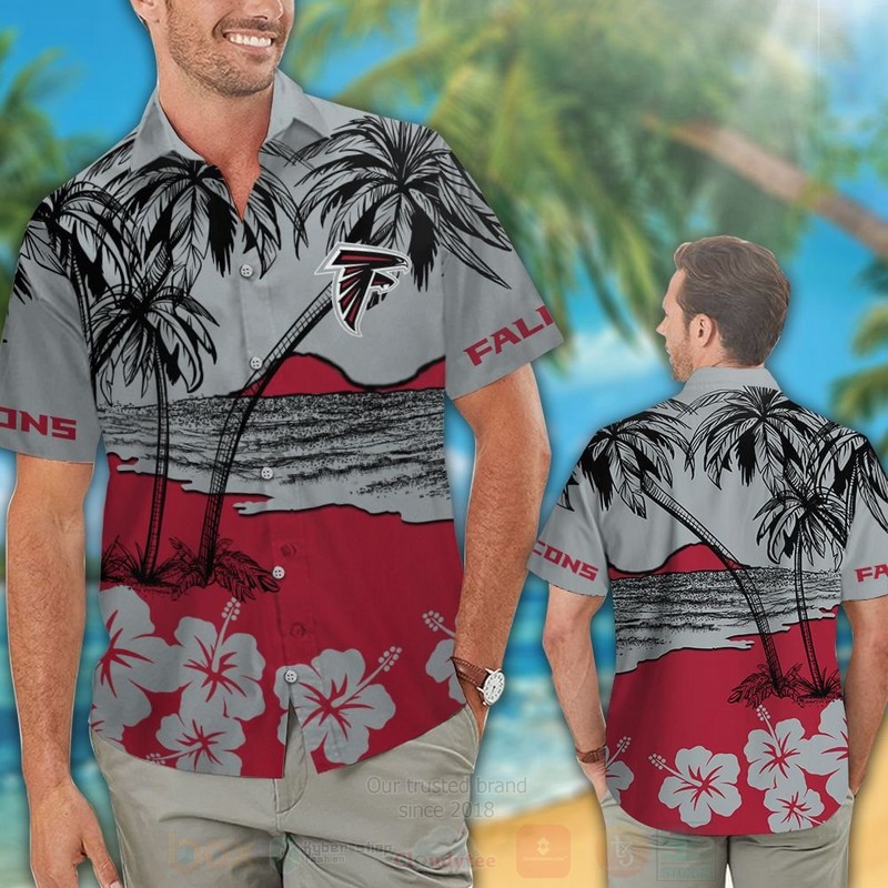 NFL Atlanta Falcons Red Grey Hawaiian Shirt Short