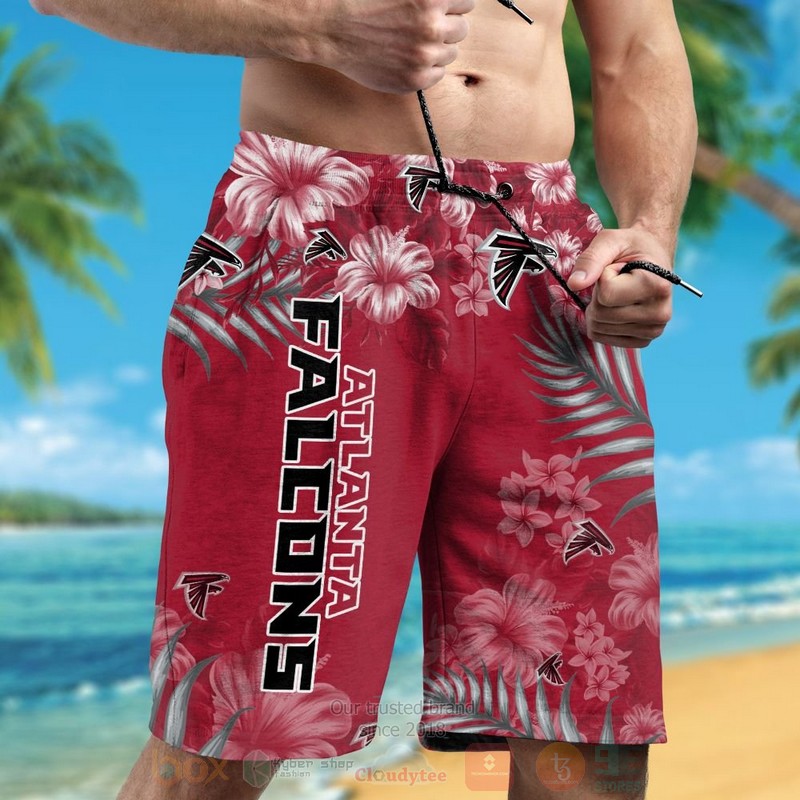 NFL Atlanta Falcons White Hibiscus Flower Hawaiian Shirt Short 1 2 3 4