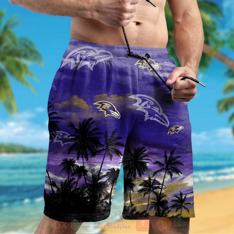 NFL Baltimore Ravens Blue Skye Hawaiian Shirt Short 1 2 3 4