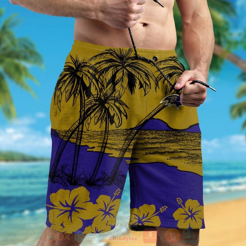 NFL Baltimore Ravens Brown Hawaiian Shirt Short 1 2 3 4