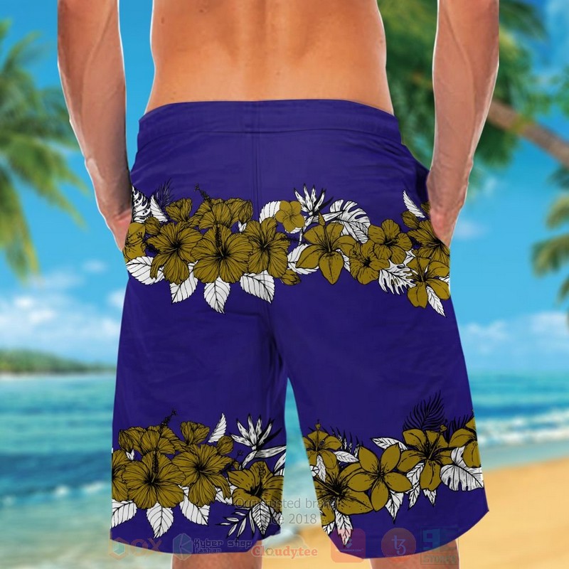 NFL Baltimore Ravens Brown Hibiscus Flowers Hawaiian Shirt Short 1 2 3 4 5