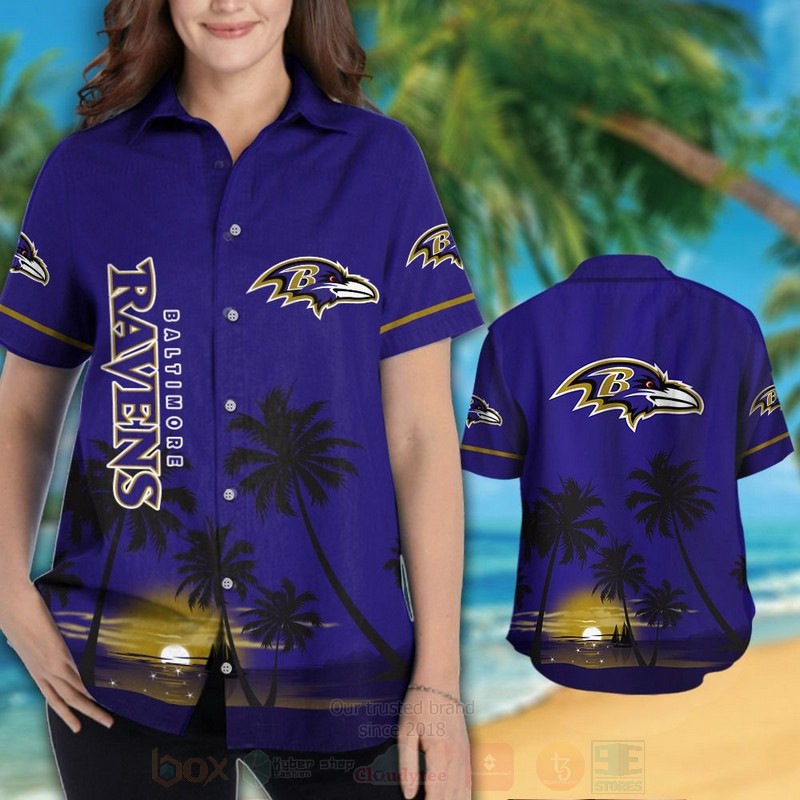 NFL Baltimore Ravens Dark Blue Hawaiian Shirt Short 1