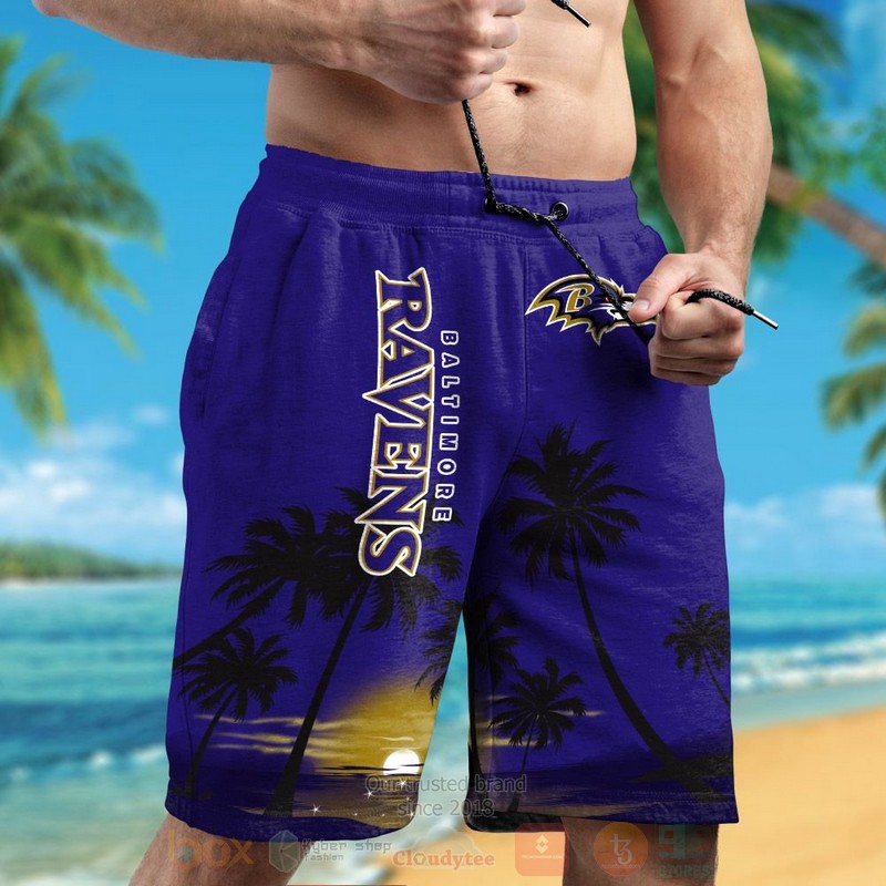 NFL Baltimore Ravens Dark Blue Hawaiian Shirt Short 1 2 3 4