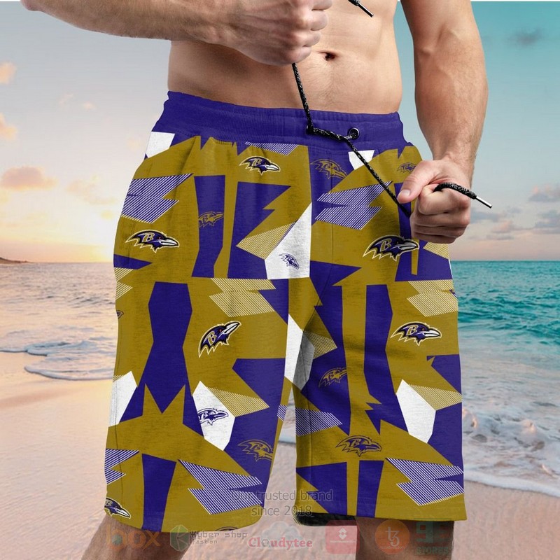 NFL Baltimore Ravens Navy Brown Hawaiian Shirt Short 1 2 3 4
