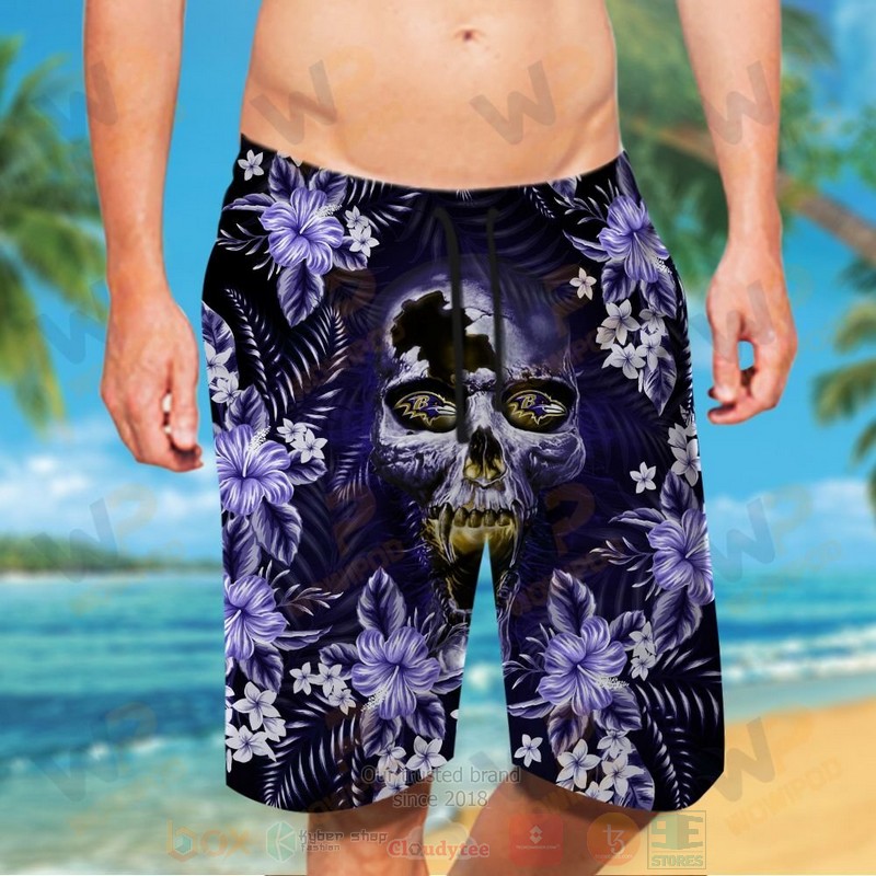 NFL Baltimore Ravens Skull Hawaiian Shirt Short 1 2 3 4