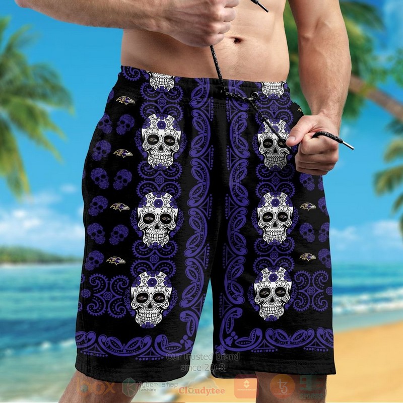 NFL Baltimore Ravens Skulls Hawaiian Shirt Short 1 2 3 4