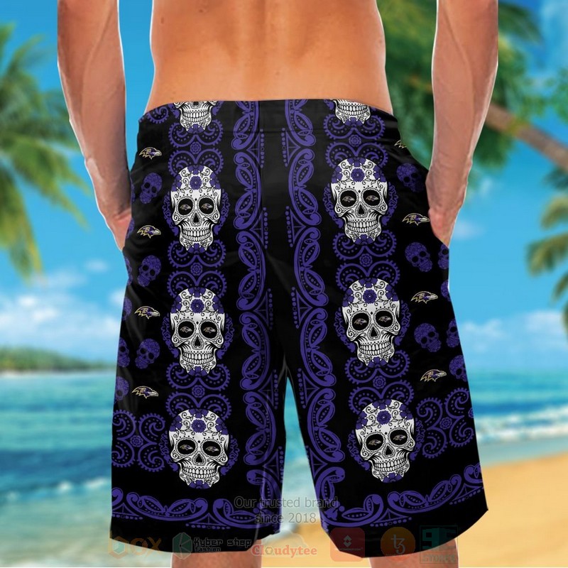 NFL Baltimore Ravens Skulls Hawaiian Shirt Short 1 2 3 4 5