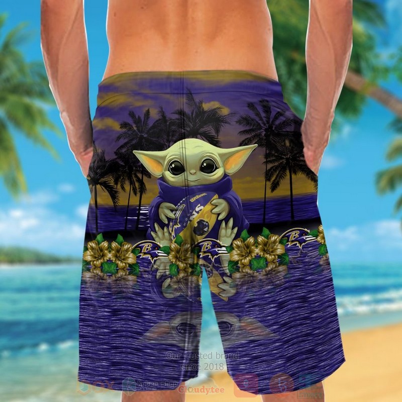 NFL Baltimore Ravens and Baby Yoda Hawaiian Shirt Short 1 2 3 4 5