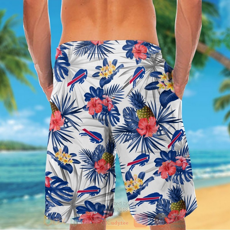 NFL Buffalo Bills Blue White Hibiscus Flowers Hawaiian Shirt Short 1 2 3 4 5