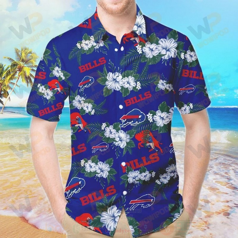 NFL Buffalo Bills Blue White Hibiscus Hawaiian Shirt Short